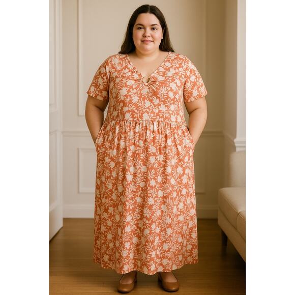 2/$25 1X 14 16 Plus Size BloomChic Tshirt  Floral Dress Metal Ring Pockets Rare - Picture 1 of 12